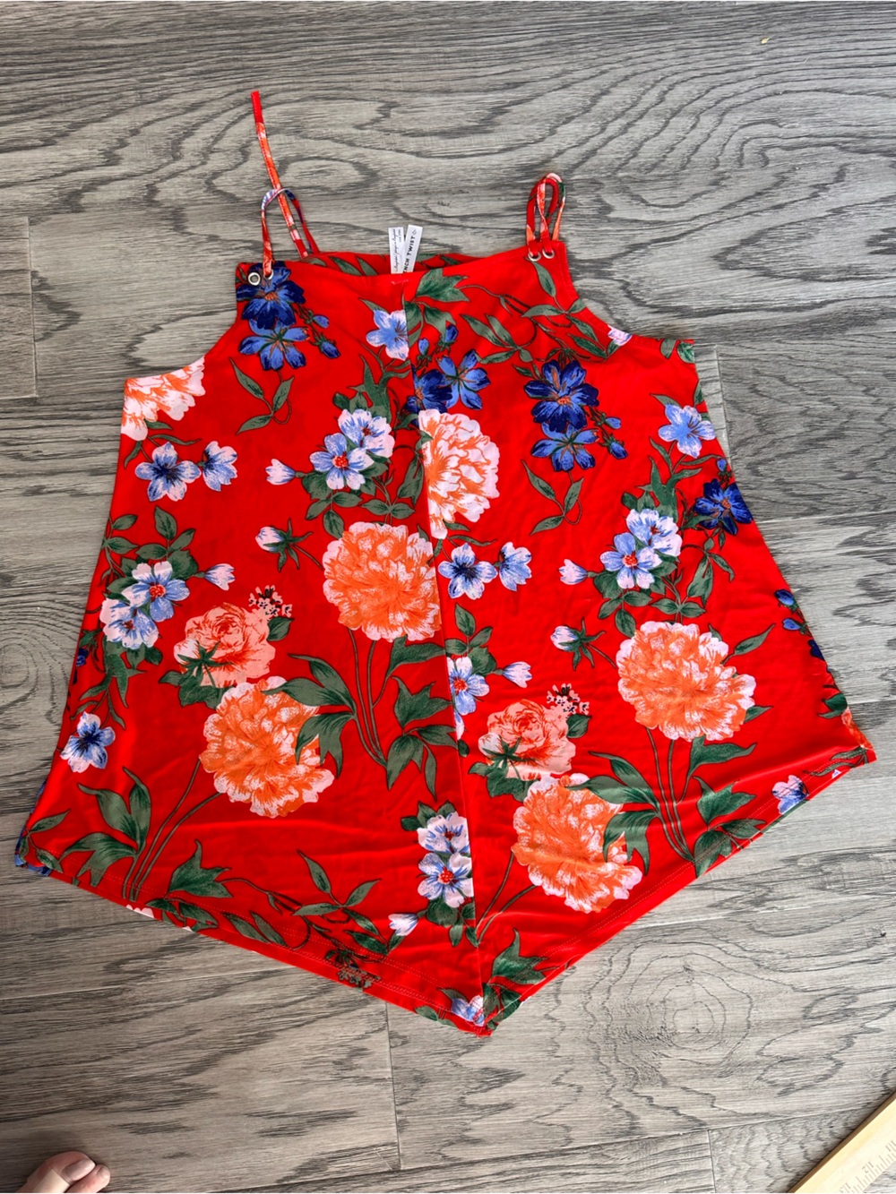 Floral Red Satin Camisole Tank Top